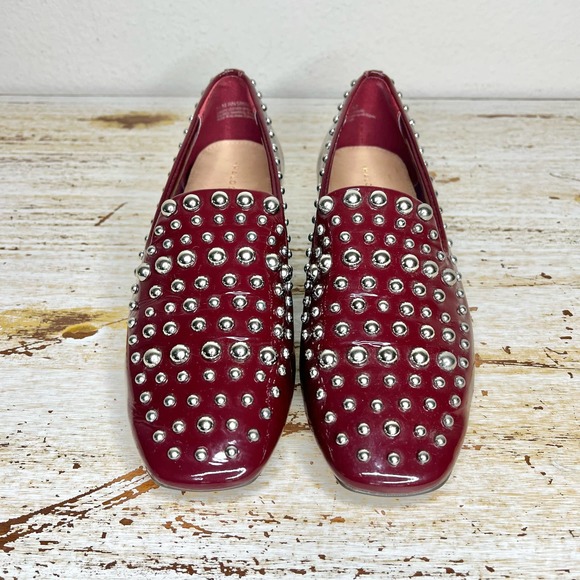 Halogen Genuine Leather Maroon Studded Loafers Size 7.5M - Picture 3 of 10